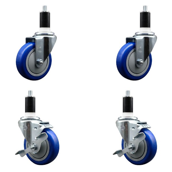 Service Caster 4'' Blue Poly Wheel Swivel 1-3/8'' Expanding Stem Caster Set 2 Brakes, 4PK SCC-EX20S414-PPUB-BLUE-2-TLB-2-138 - main
